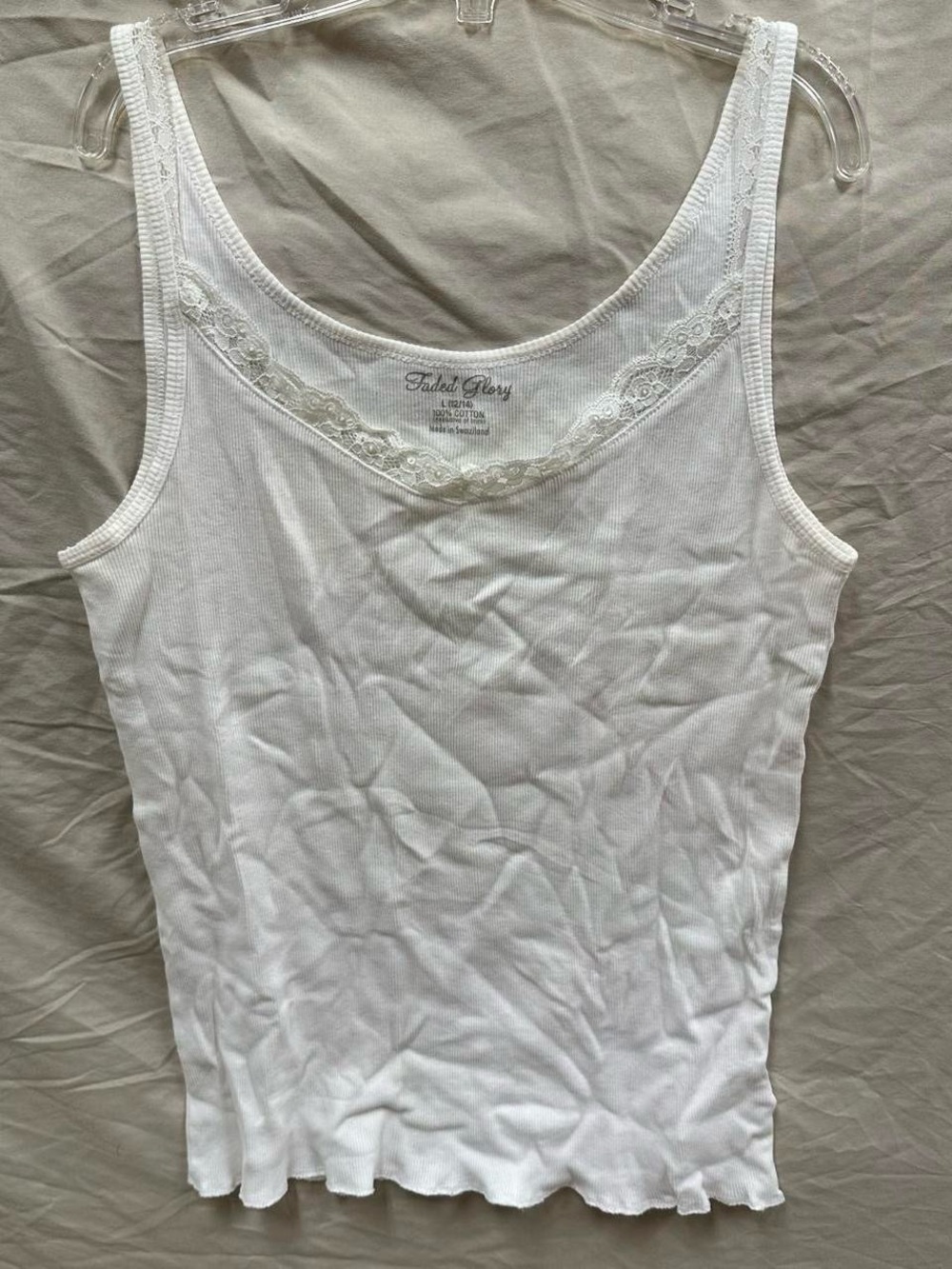 White lace cami tank top. Adult Size Large.